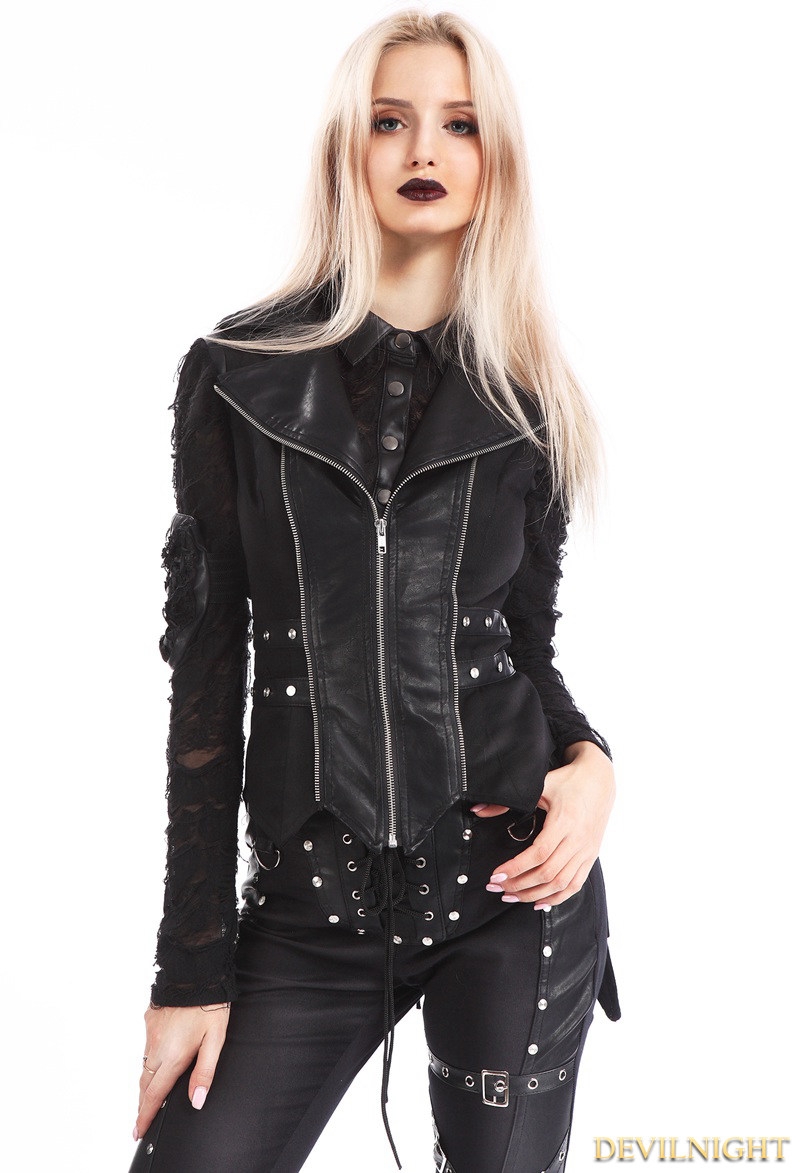 Black Gothic Punk Swallow Tail Waistcoat for Women