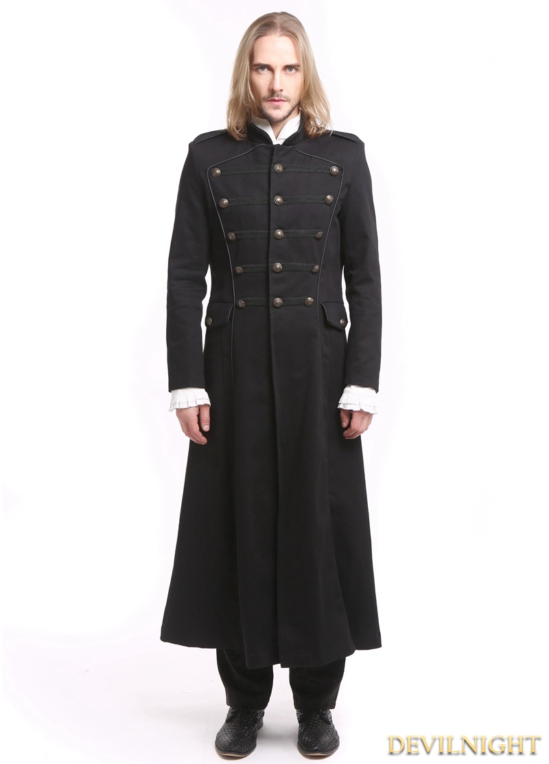 Black Vintage Gothic Long Trench Coat for Men