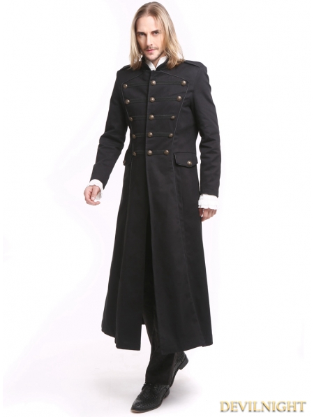 Black Vintage Gothic Long Trench Coat for Men - Devilnight.co.uk