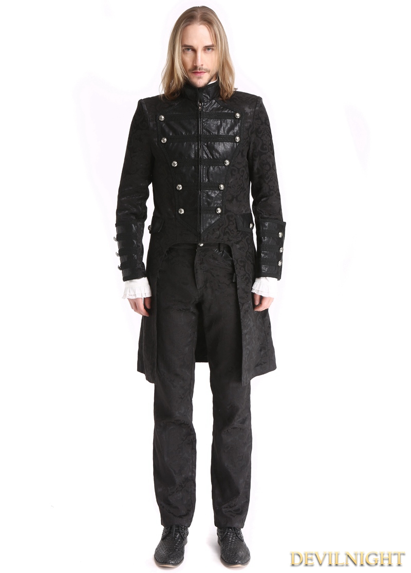 Black Vintage Pattern Gothic Double-Breasted Swallow Tail Jacket for Men