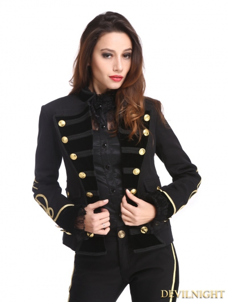 Black and Gold Gothic Military Uniform Short Jacket for Women ...