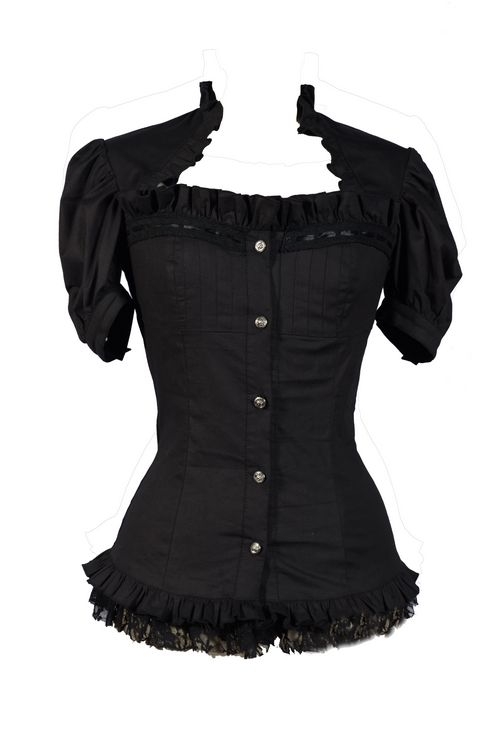 Black Short Sleeves Gothic Cap Blouse for Women