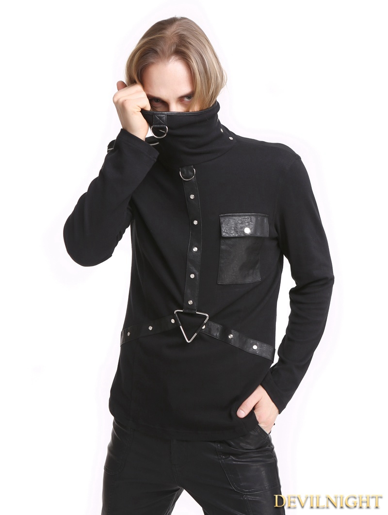 Black Gothic Punk High-Necked Shirt for Men