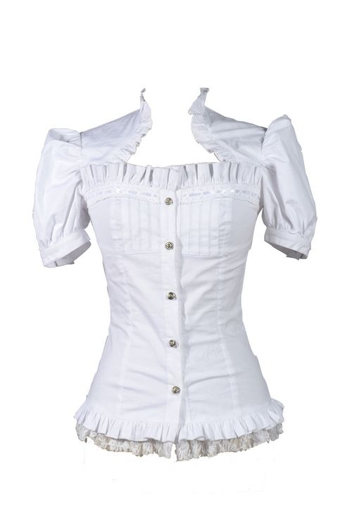 White Short Sleeves Gothic Cap Blouse for Women