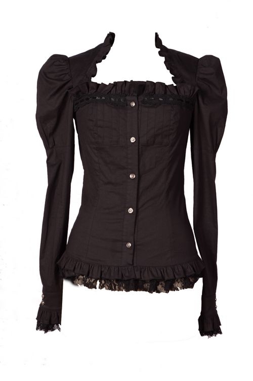 Black Long Sleeves Gothic Cap Blouse for Women