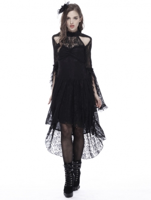 Black Gothic Elegant Lace High-Low Dress