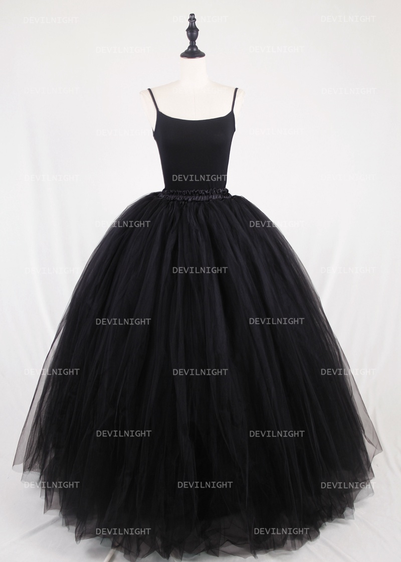 Black Gothic Ball Gown Tulle Long Maxi Skirt with Bow Back