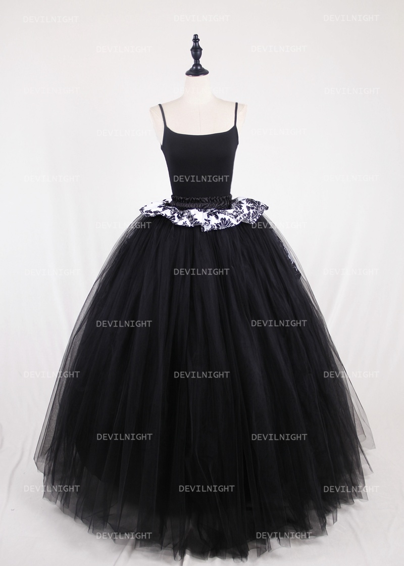 Black Gothic Victorian Ball Gown Tulle Long Maxi Skirt