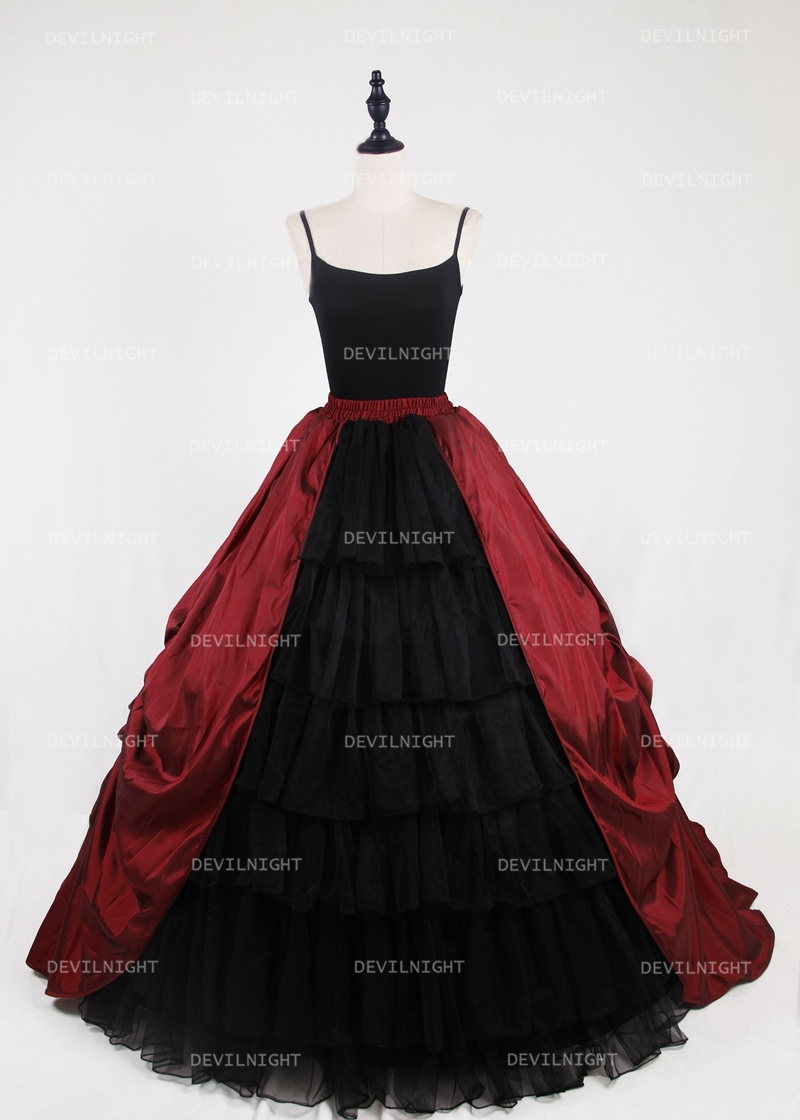 Black and Red Gothic Victorian Ball Gown Tulle Long Maxi Skirt