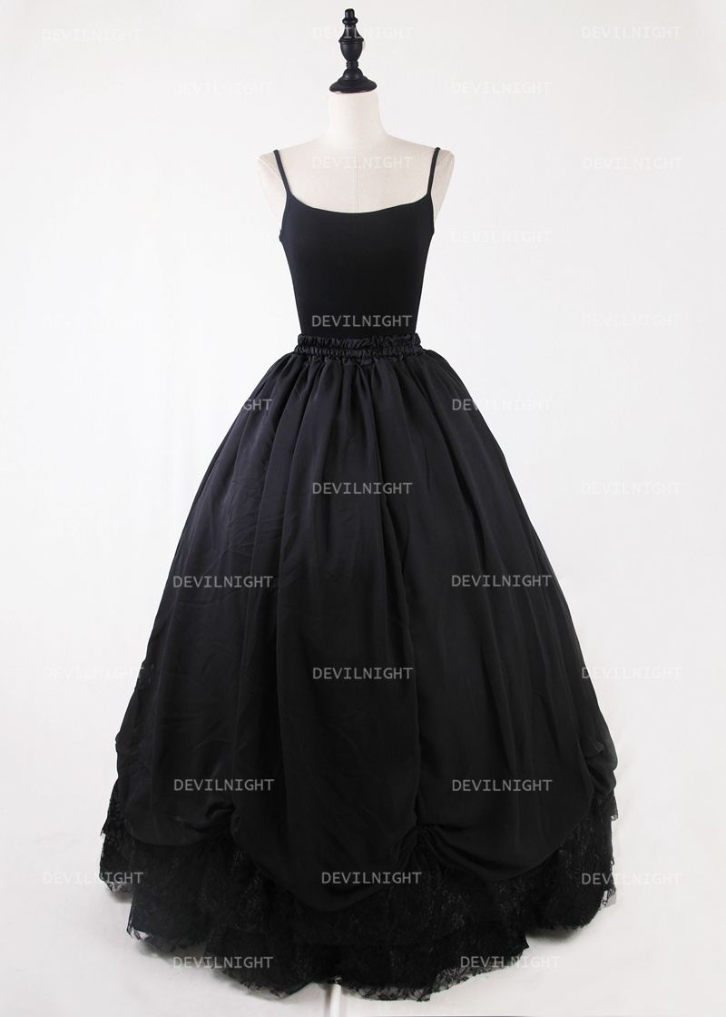 Black Gothic Chiffon and Lace Ankle Length Skirt 