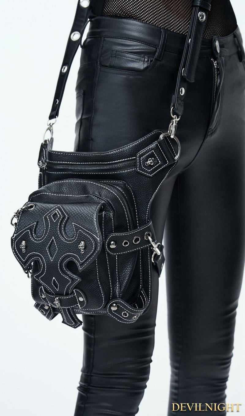 Black Vintage Gothic Cross PU Leather Waist Shoulder Messenger Bag 