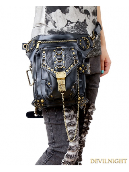 Black Vintage Gothic Steampunk Waist Shoulder Messenger Bag ...