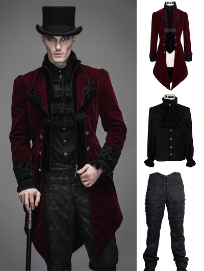 Red Vintage Gothic Swallow Tail Suit for Men - Devilnight.co.uk