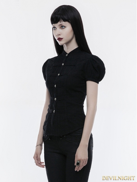 Steampunk Puff Sleeve Short Blouse for Women - Devilnight.co.uk