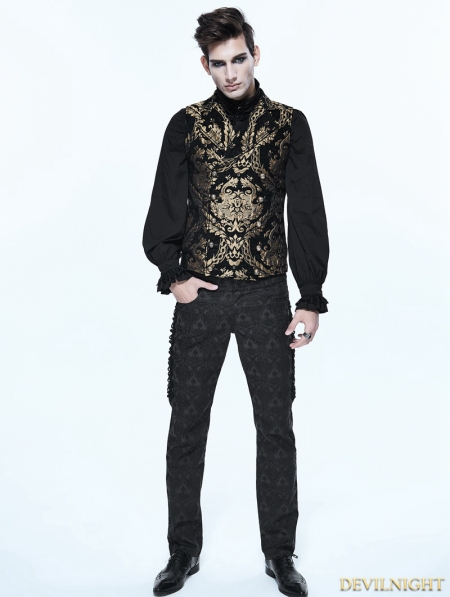 Gold Gothic Vintage Double-breasted Waistcoat for Men - Devilnight.co.uk