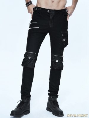 Black Gothic Punk Pockets Pants for Men