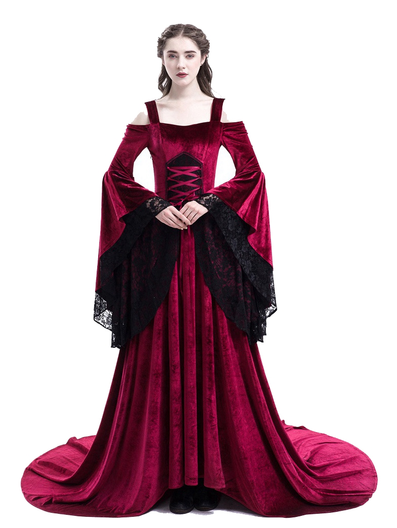 Red Off-the-Shoulder Renaissance Fairy Tale Medieval Dress