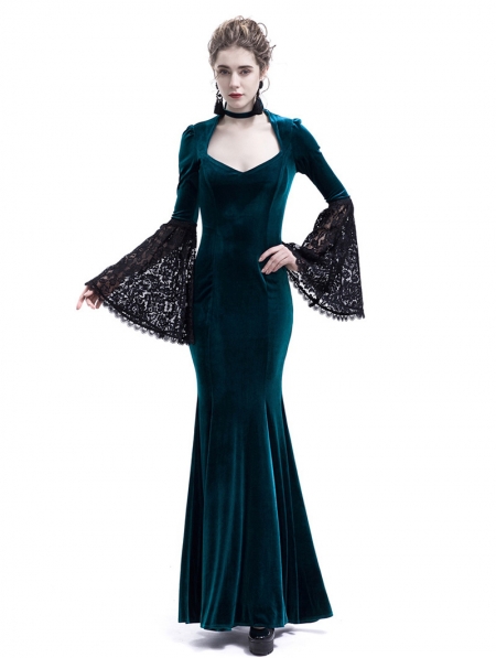Blue Velvet Dark Queen Morticia Addams Gothic Victorian Dress ...