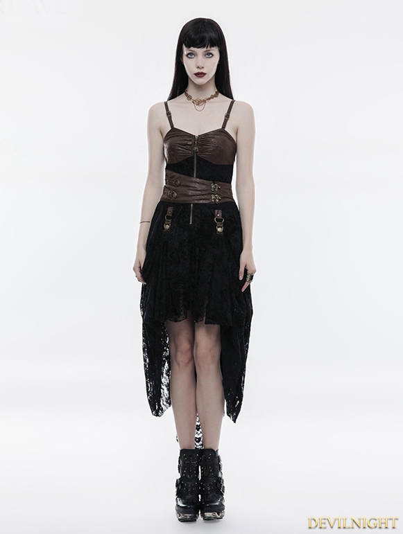 Black and Coffee Lace High-Low Steampunk Dress