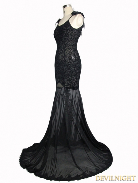 Black Sexy Gothic Goddess Mermaid Dress - Devilnight.co.uk