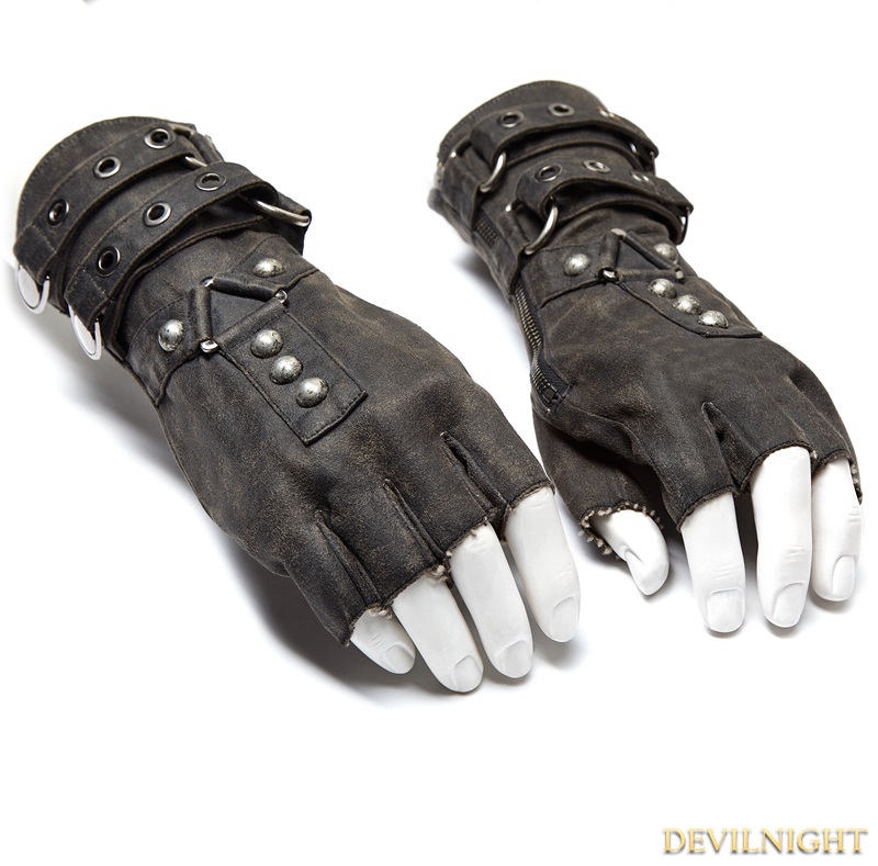 Grey Steampunk Gloves for Men