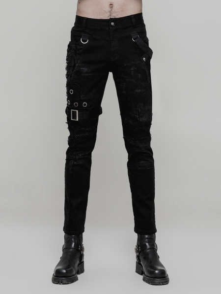 Black Gothic Punk Personality Vintage Trousers for Men - Devilnight.co.uk