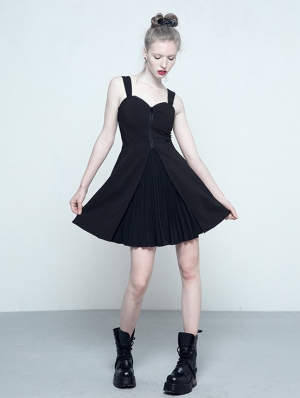 Black Gothic Chiffon A-Line Pleated Dress