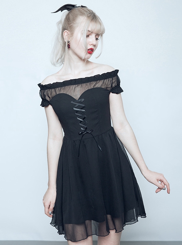 Black Gothic Off-the-Shoulder Sweet Short Dress