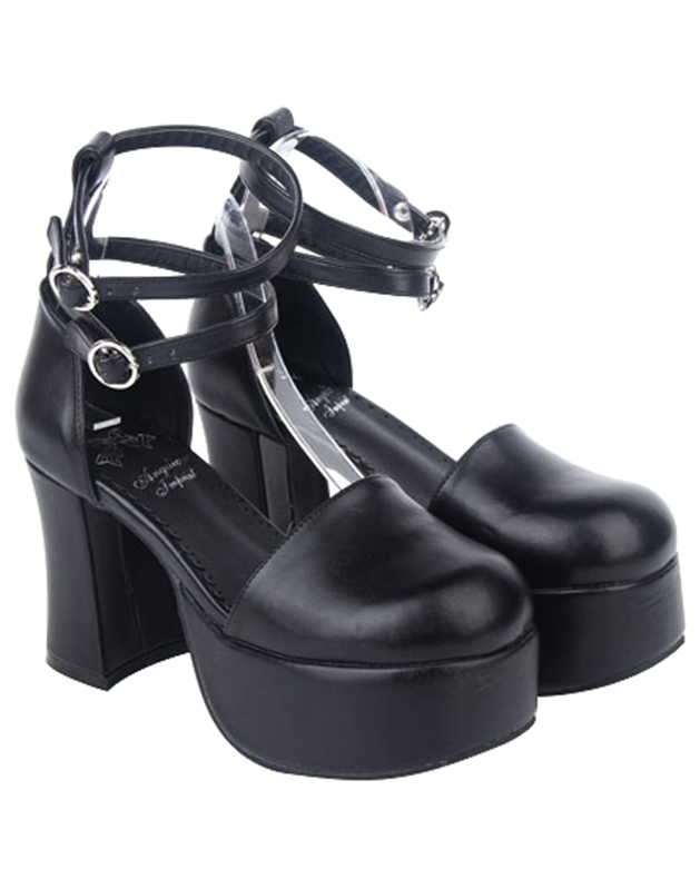 Black Gothic Buckle Belt High Heel Shoes