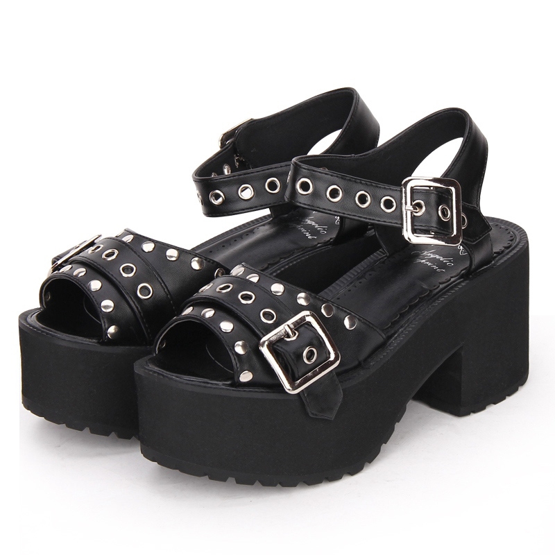 Black Gothic Punk Rivet Platform Sandals