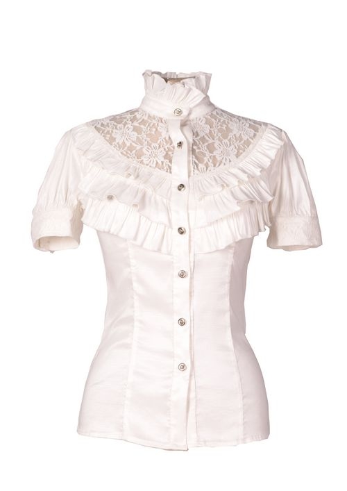 White High Collar Short Sleeves Lace Womens Gothic Blouse