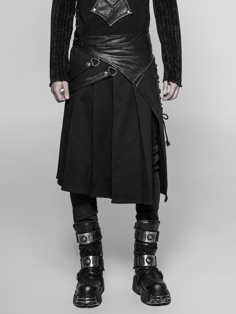 Black Gothic Punk Removable Half Skirt for Men