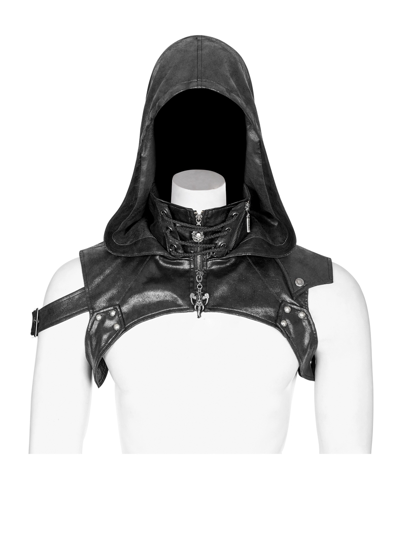 Black Gothic Punk Hooded Accessory for Men