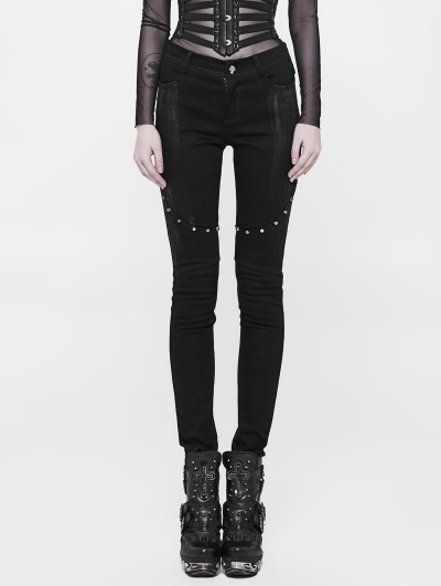 Black Gothic Punk Long Denim Pants for Women