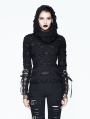 Black Gothic Hole Hooded Long Sleeves Shirt for Women