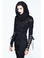 Black Gothic Hole Hooded Long Sleeves Shirt for Women