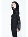 Black Gothic Hole Hooded Long Sleeves Shirt for Women