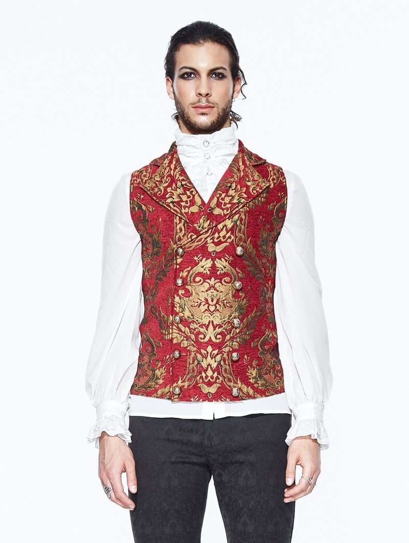 Red Gothic Vintage Double-breasted Waistcoat for Men