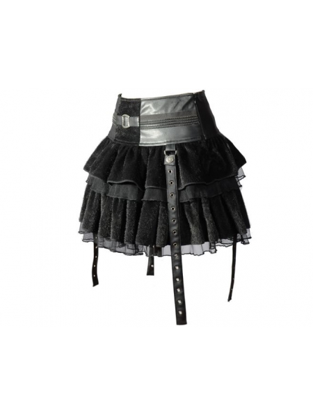 Black Velvet Lace-up Gothic Short Skirt - Devilnight.co.uk