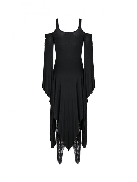 Black Romantic Gothic Irregular Long Dress - Devilnight.co.uk