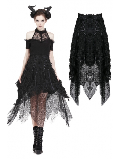 Black Gothic Asymmetric Punk Mesh Stitching Dress - Devilnight.co.uk