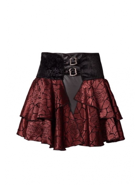 Red Rose Printed Pattern Gothic Short Skirt - Devilnight.co.uk