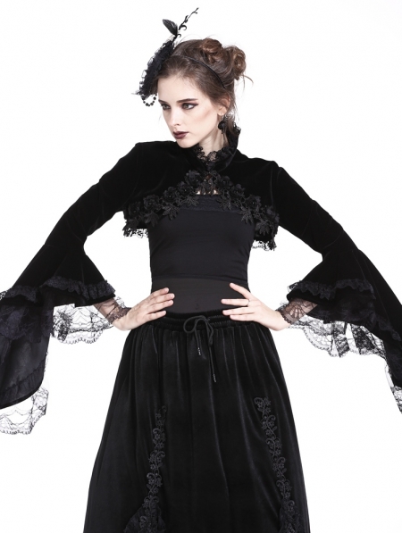 Black Gorgeous Gothic Velvet Short Cape Jacket for Women - Devilnight.co.uk