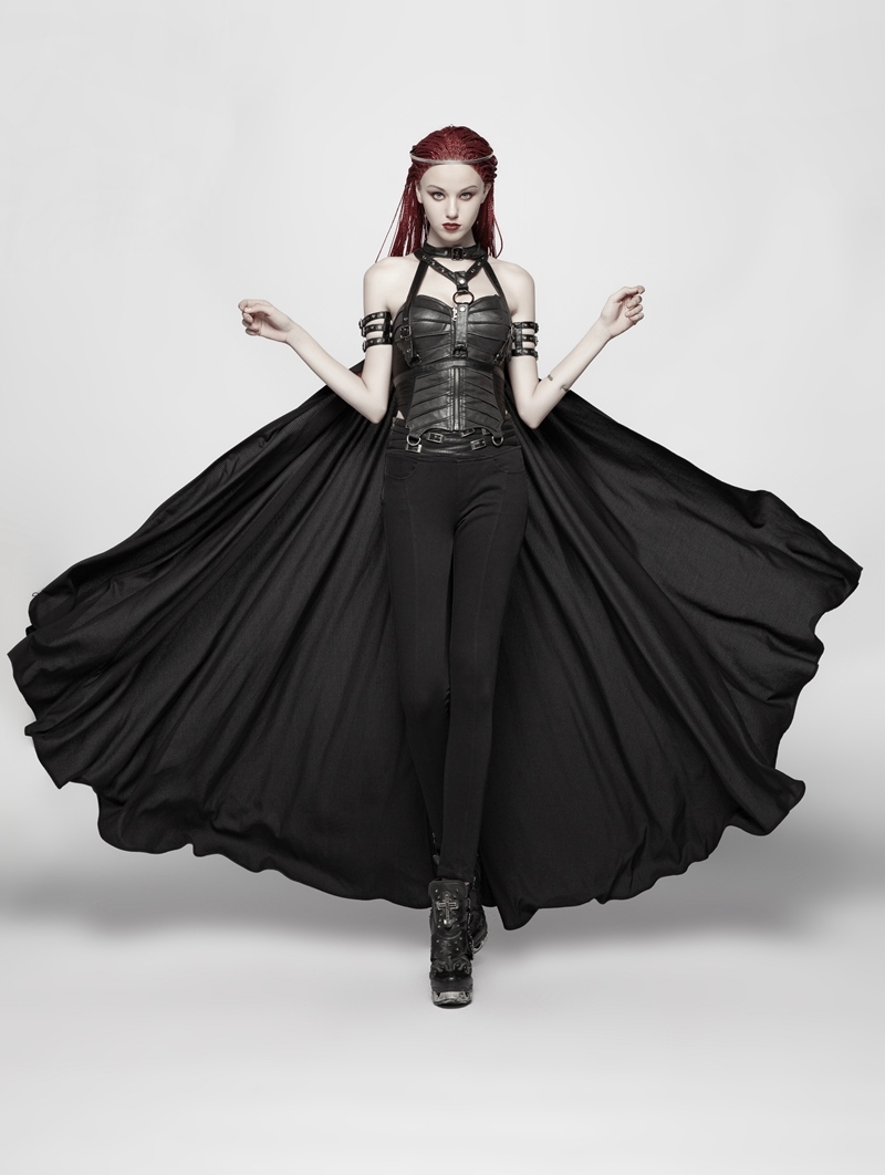 Women's Black Gothic Punk Cape With Chain