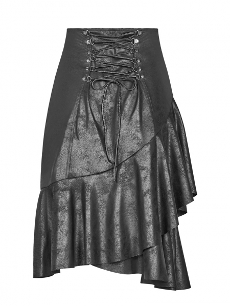 Black Gothic Punk High Waist Stretch Half Skirt - Devilnight.co.uk