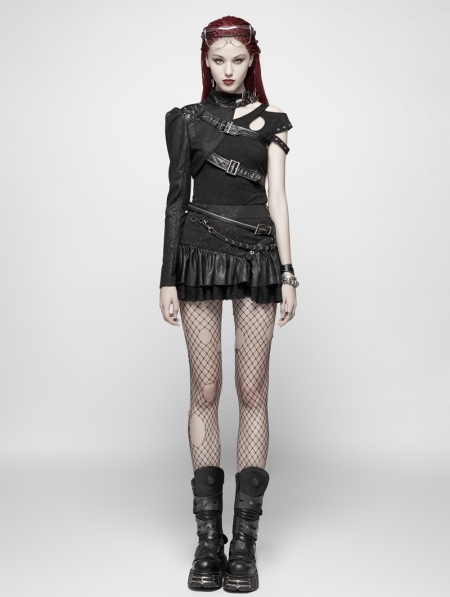 Black Gothic Punk Short Coat One Shoulder Accessory - Devilnight.co.uk