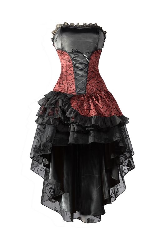 Red Corset High-Low Layer Skirt Gothic Party Dress