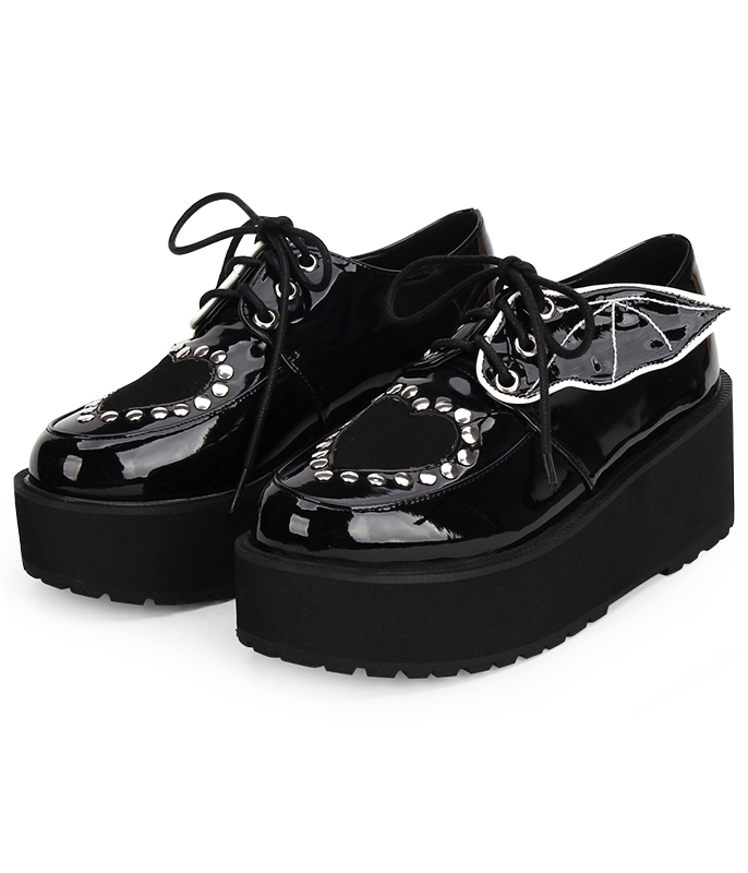 Black Gothic Bat Style Platform Shoes for Women