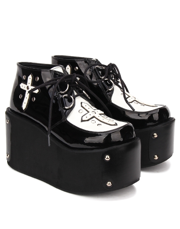 Black Gothic Cross Style Platform Shoes for Women