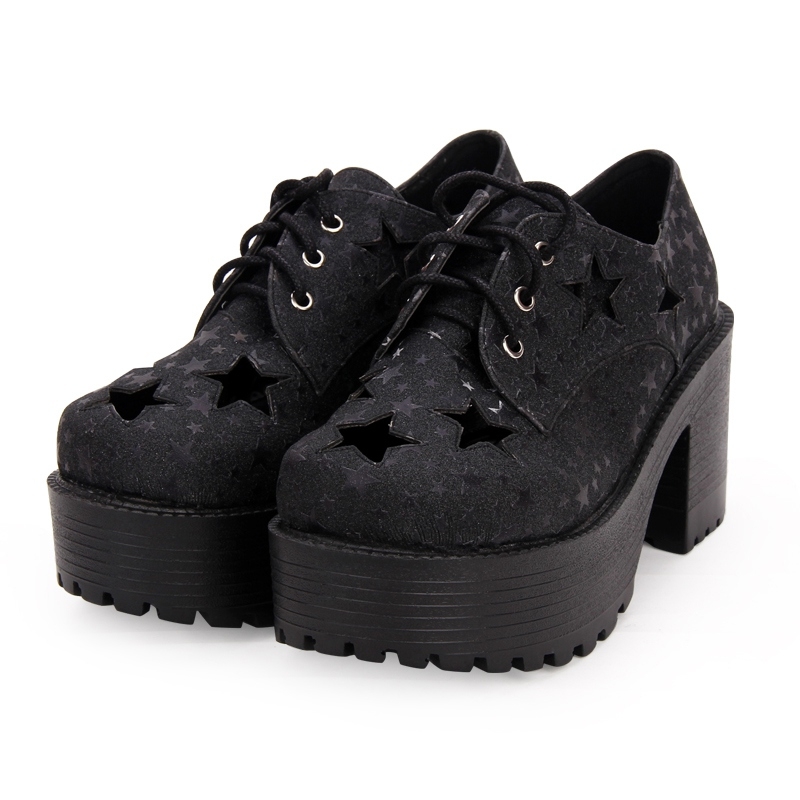 Black Gothic Star Platform Shoes for Women